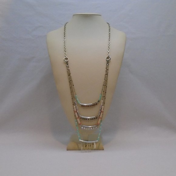Anthropologie Jewelry - ANTHROPOLOGIE PASTEL STONE LAYERED SILVER STATEMENT NECKLACE NWOT YP